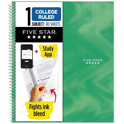 Five Star Active 1 Subject 80ct College Ruled Notebook Green: Single Subject School Notebook, Flexible Cover, 8.5 x 11 Inches