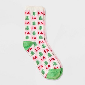 Women's 'Fa La La' Checkered Christmas Crew Socks - Wondershop™ White/Green/Red 4-10 - 1 of 3
