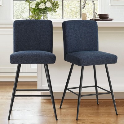 Counter Height Bar Stool Set of 2,Upholstered Linen Counter Stool,27 Inch Stool With Linen Back for kitchen Island-Tanpinhause