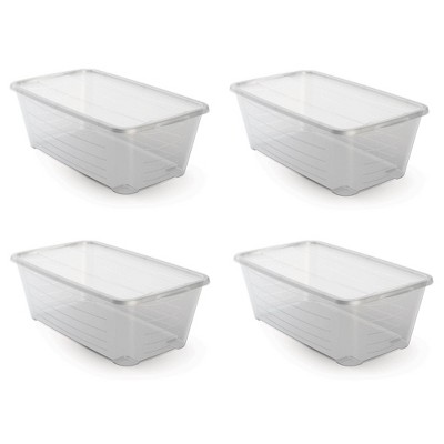 Life Story 6 Quart Small Rectangular Clear Plastic Lidded Storage Shoe Box for Home and Closet Organization, 4 Pack