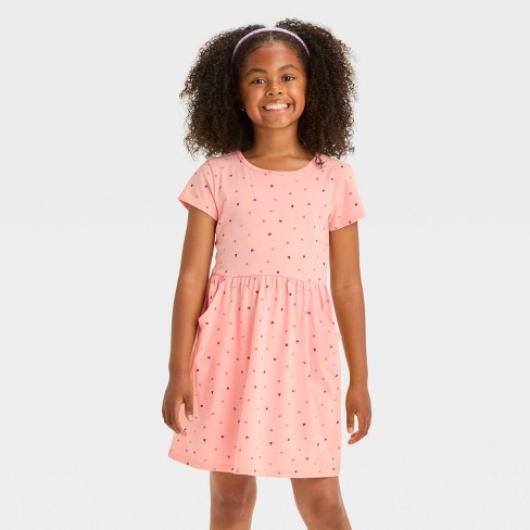 Girls' Short Sleeve Heart Dress - Cat & Jack™ Medium Pink S : Target