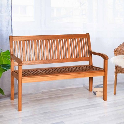 Eucalyptus Wood Outdoor Loveseat Bench with Armrests