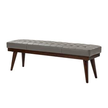 Olga 55.5" Wide Mid-century modern genuine leather Bedroom Bench |ARTFUL LIVING DESIGN