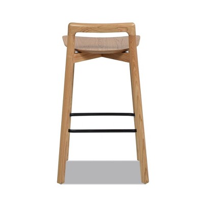 Natural Blonde Ash Wood Saddle Style Counter Stool with Black Iron Footrest