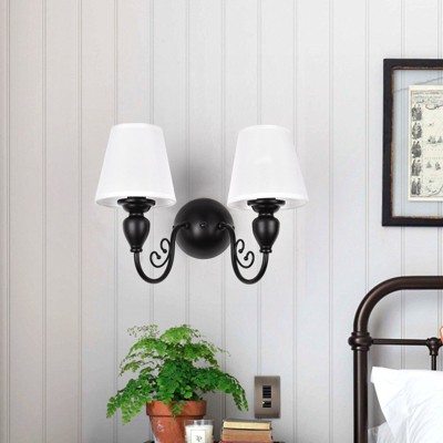 PAKOKULA 2-Light Farmhouse Black Wall Sconce with White Fabric Shade