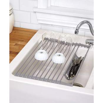 Costway Over Sink Dish Drying Rack 2 Tier Adjustable (21''-39'') Length w/  8 Hooks 