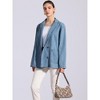 Allegra K Women's Long Sleeve Notched Lapel Button Up Pockets Work Office Denim Jacket - 3 of 4