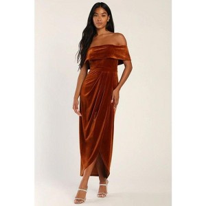Coolmee Women Elegant Sexy Smocked Off Shoulder High Slit Bodycon Wrap Velvet Dress Cocktail Party Maxi Dress - 1 of 4