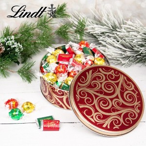 1.8lb Christmas Chocolate Gift Tin Hershey's Miniatures & Lindt Truffles - Golden Swirls - 1 of 1