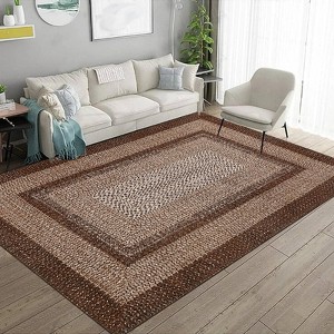 Area Rug, Washable Braided Print Area Rug ¨C Non Slip Farmhouse Boho Carpet for Living Room/Bedroom/Dining, Modern Geometric Rustic Floor Mat - 1 of 4