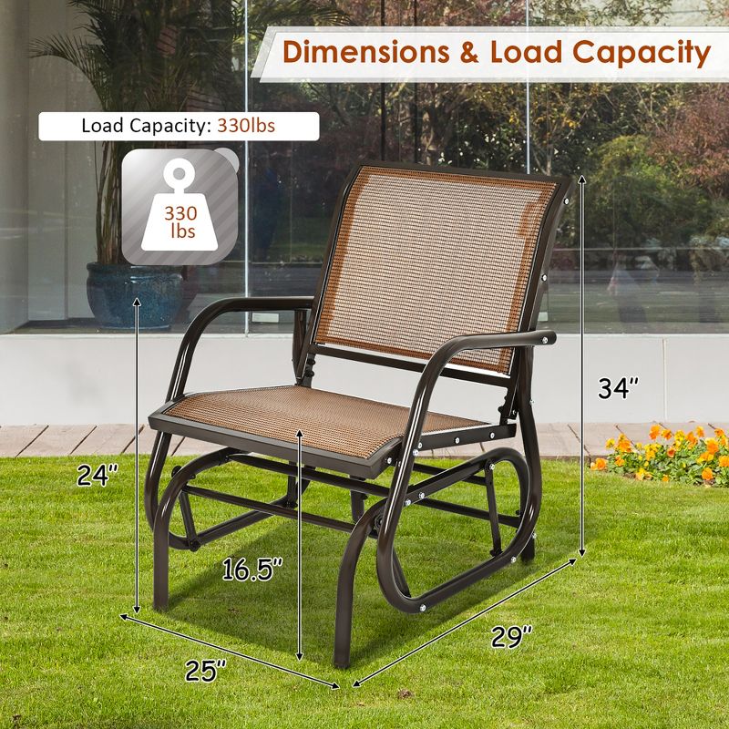 Costway Outdoor Single Swing Glider Rocking Chair Armrest Garden Porch Backyard Grey\Brown, 3 of 10