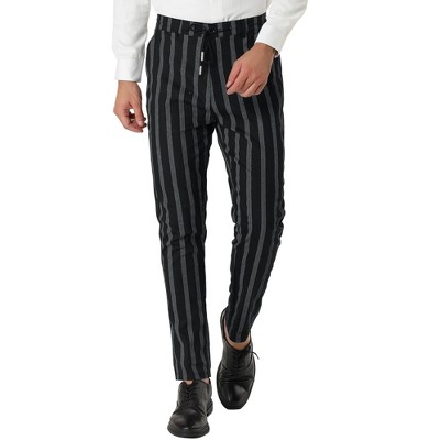 Lars Amadeus Men's Casual Striped Slim Fit Flat Front Contrast Color Skinny  Trousers Black 34