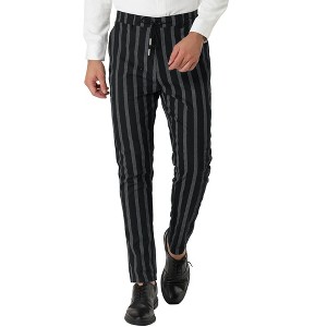 Lars Amadeus Men's Casual Striped Slim Fit Flat Front Contrast Color Trousers - 1 of 4