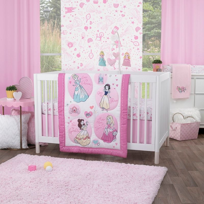 Disney Princess - Dare to Dream Super Soft Pink Heart Cinderella Coral Fleece Baby Blanket, 4 of 5