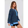 Imily Bela Women Color Block Waffle Knit Top Oversized Comfort  Casual Sweatshirt - 3 of 4