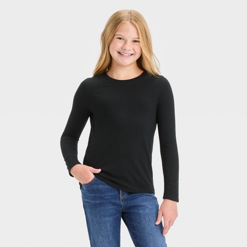 Girls black long cheap sleeve t shirt