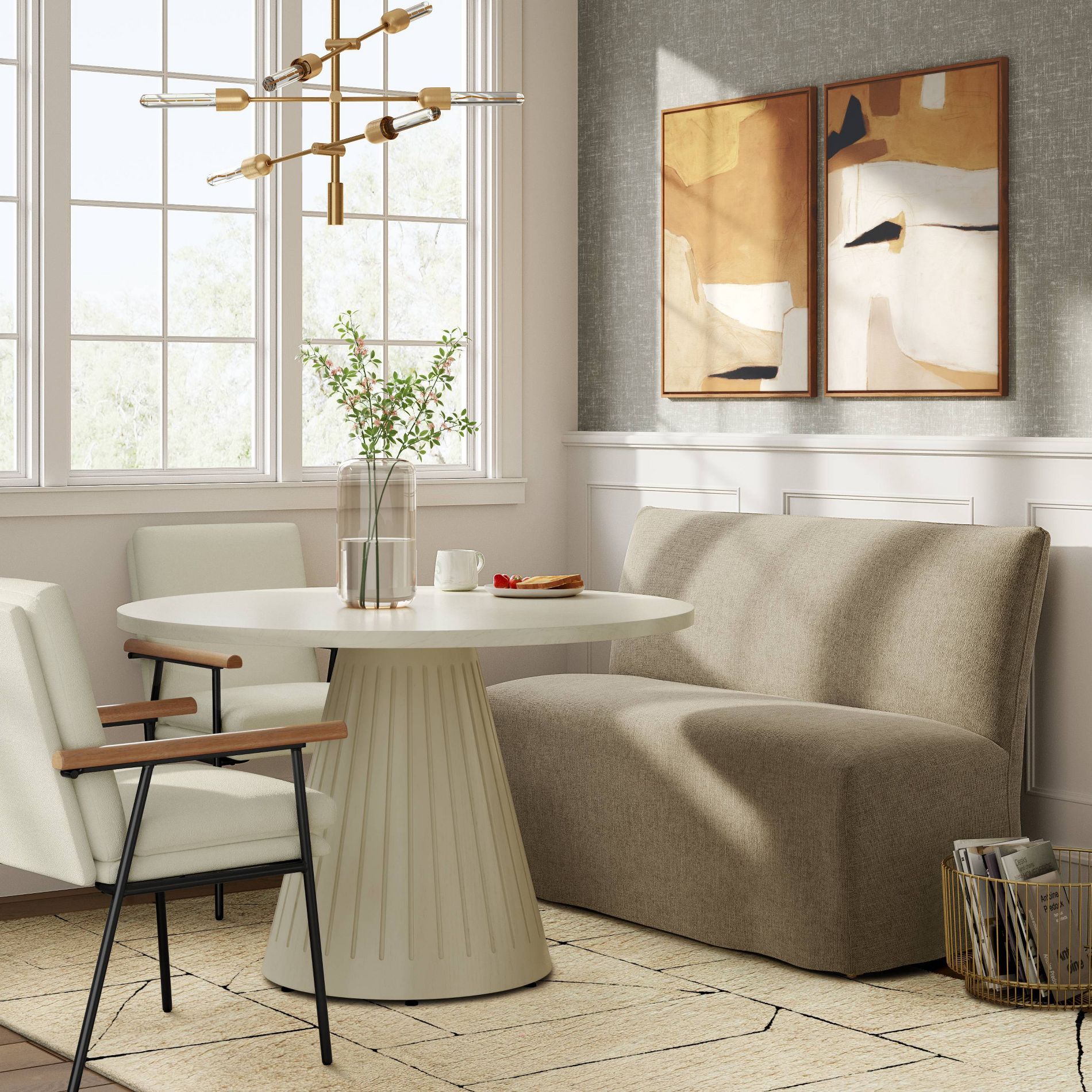 57" Jean Slipcovered Dining Banquette in Performance Textured Weave Wheat - Threshold™