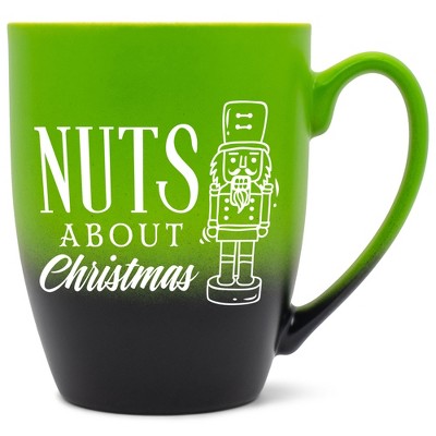 Elanze Designs Nuts About Christmas Two Toned Ombre Matte Green and Black 12 ounce Ceramic Stoneware Coffee Cup Mug