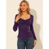Allegra K Women's Sweetheart Neck Ruched Long Sleeves Button Decor Rib Knit Blouse - 3 of 4