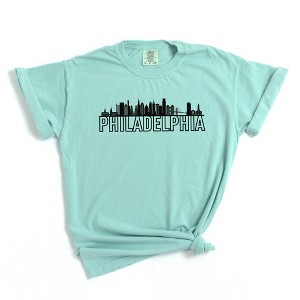 Simply Sage Market Women's Philadelphia Buildings Short Sleeve Garment Dyed Tee - 1 of 2