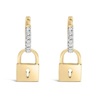 Haus of Brilliance 14K Yellow Gold Plated Silver 1/6 Cttw Diamond Lock Hoop Earring
