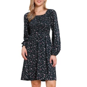 INSPIRE CHIC Women's Floral Square Neck Button Down Smocked Midi Dress - 1 of 4