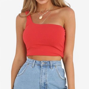 Anna-Kaci Women's One-Shoulder Ribbed Crop Top with Stretch Fit - 1 of 4