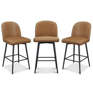 Vipbear 26" Height Swivel Counter Height Modern Bar Stools Set of 2 or 3,Cushion Barstools with Back、Footrest and Metal Frame,Gray/Brown/Black - 1 of 4