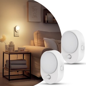 DORESshop LED Motion Sensor Night Light [2 Pack], Dusk to Dawn & Motion Activated, Dimmable 30/60LM for Bathroom, Hallway, Kitchen - 1 of 4