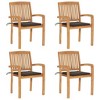 vidaXL - 4X Solid Teak Wood Stacking Patio Chairs with Cushions - Indoor/Outdoor Weather-Resistant Garden Chairs - 23.6"x 22.6"x 35.4" - 2 of 4
