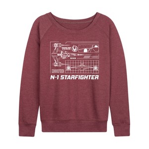 Women's - Star Wars - The Mandalorian N1 Starfighter Lightweight French Terry Wide Neck Long Sleeve Graphic Shirt - 1 of 4