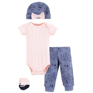 Hudson Baby Girls Thermal Preemie Layette Set 4pc Short Sleeve Outfit, Navy Toile, Preemie - 1 of 4