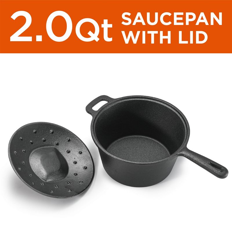 COMMERCIAL CHEF Pre-Seasoned Cast Iron 2.0 Qt Saucepan with Lid, Black, 6 of 10