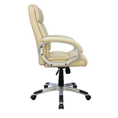 Ivory Leather Mid-Back Executive Swivel Chair with Fixed Arms