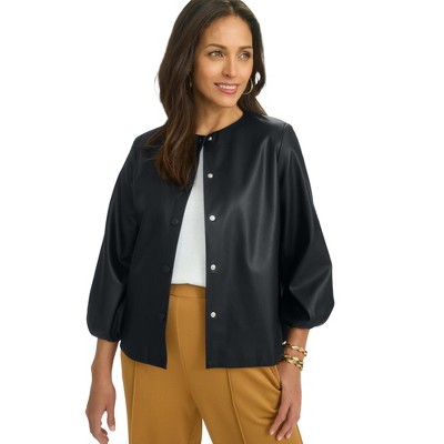 Jessica London Women's Plus Size Blouson Sleeve Faux Leather Jacket