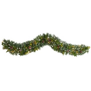 Nearly Natural 6-ft Snow Tipped Christmas Artificial Garland with 35 Clear LED Lights and Pine Cones - 1 of 2