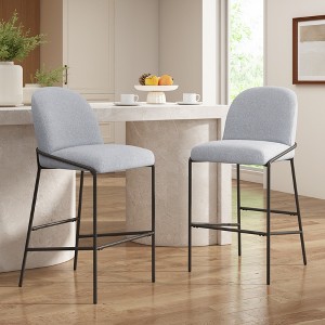 QingMoon Mid-Century Bar Stools Set of 2, Comfy Fabric Counter Height Chairs with Antique Bronze Finish Frame and Footrest for Kitchen Island - 1 of 4