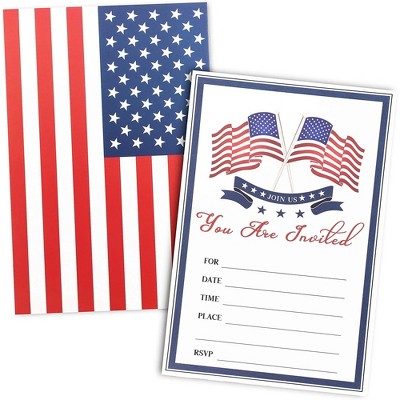 Pipilo Press 36-Pack American Flag Fill-in Invitation with Envelopes for Patriotic Veterans Party, Military Graduation, 5"x7"