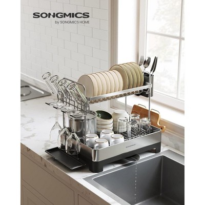 Stainless Steel 2-Tier Dish Drying Rack with Utensil Cup