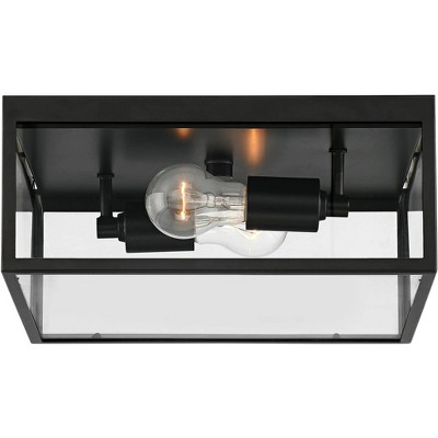 Modern Matte Black Square Outdoor Ceiling Light with Clear Glass Panels
