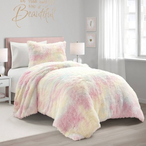 Twin Alivia Faux Fur Ultra Plush Comforter Mini Set Blush