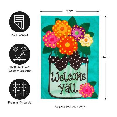Welcome Y'all Polka Dot Flowers Burlap Garden Flag