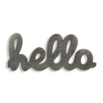HomeRoots 12" X 28" Gray Handcrafted Abstract hello Metal Wall Decor