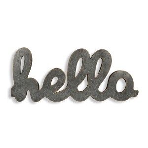 HomeRoots 12" X 28" Gray Handcrafted Abstract hello Metal Wall Decor - 1 of 4