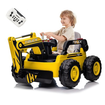 Ride On Excavator for Kids, 4WD Electric Excavator Toy, 12V Battery Powered Construction Truck Digger with Remote Control