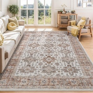 Area Rugs Washable, Soft Vintage Bedroom Rugs, Boho Farmhouse Low Pile Non-Slip Indoor Throw Carpet Rugs for Living Room Dining Room - 1 of 4