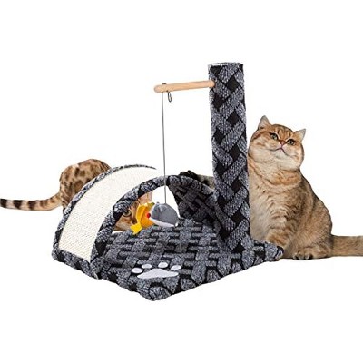 Cat Scratching Post with Sisal Fabric Cat Scratcher, Play Area, Hanging  for Indoor Cats by PETMAKER (Black/Gray)