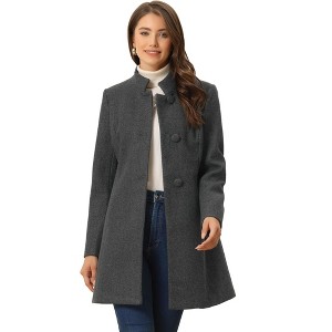 INSPIRE CHIC Women's Winter Stand Collar Single Breasted Mid-thigh Long Overcoat - 1 of 4