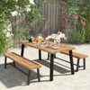 Tangkula 63 Inch Patio Bench Set of 1/2, Acacia Wood Long Dining Bench w/ Heavy-Duty Metal Legs - 3 of 4