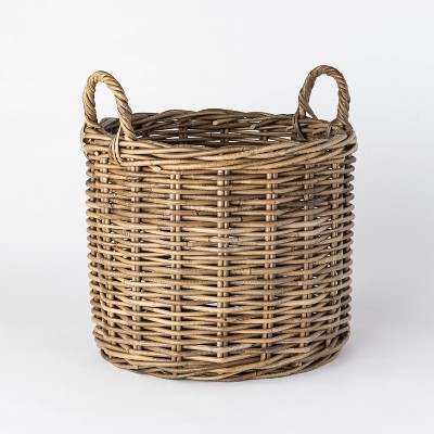 gray wicker storage baskets